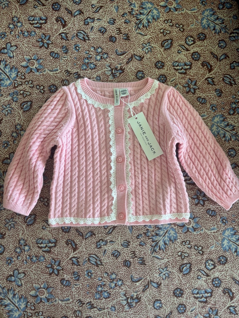 ⭐️ NWT!!! Janie and Jack Pink Cable Knit Cardigan with Lace Trim